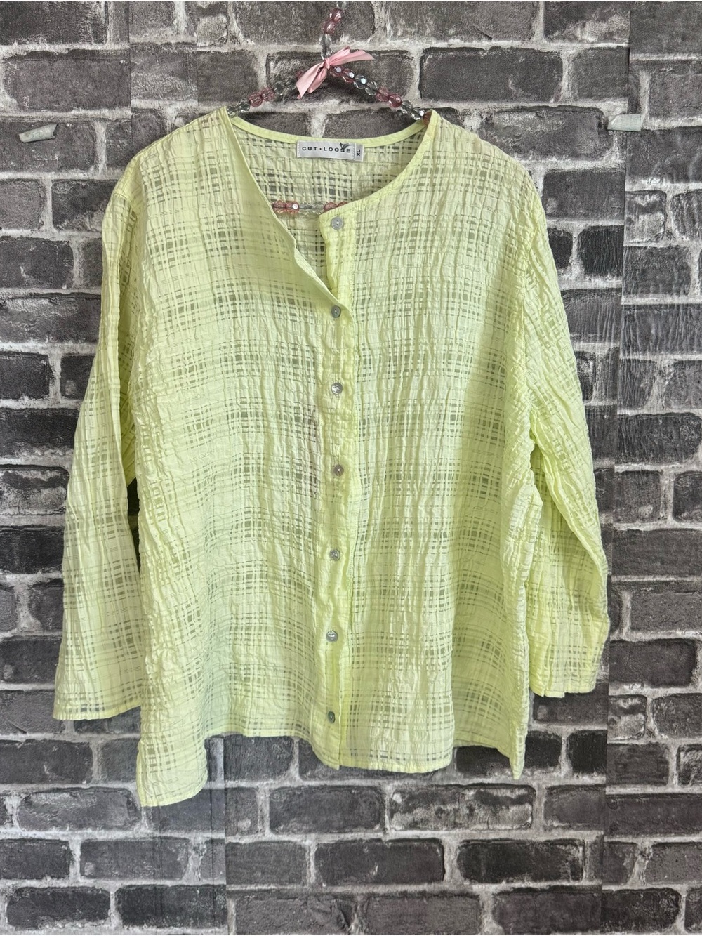 NWT Cut Loose button down shirt yellow green gauze